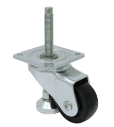 Caster; Swivel; 75mm x 35mm; HD Nylon Wheel; Plate (90mm x 90mm; holes 70mm x 70mm); 1760#; 5/8"-11 Thread leveling foot (Hand or wrench); (Item #62712)