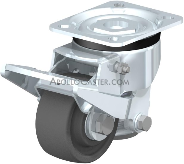 Caster; Swivel; 80mm x 35mm; Nylon; Plate (85mm x 100mm); Zinc; Ball Brng; 660# Dynamic/ 2200# Static; Retractable Floor Lock lifts 1/8\"; Non-swiveling Pedal (Item #64083)