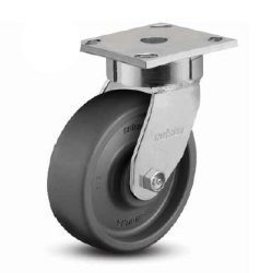 Caster; Swivel; 8" x 3"; Nylon (80); Plt. (4-1/2"x6-1/4"; holes: 2-7/16"x4-15/16" slots 3-3/8"x5-1/4"); Stainless; Stnls Rlr Brng; 3000#; Kingpinless. (Item #62707)