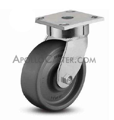 Caster; Swivel; 6\" x 2\"; HD Nylon/ Nylast; Plate (4\"x4-1/2\"; holes: 2-5/8\"x3-5/8\" slots to 3\"x3\"; 3/8\" bolt); Zinc; Prec Ball Brng; 2000#; Kingpinless (Item #63568)
