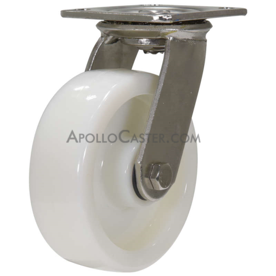 Caster; Swivel; 6\" x 2\"; Nylon; Plate (4\"x4-1/2\"; holes: 2-5/8\"x3-5/8\" slots to 3\"x3\"; 3/8\" bolt); Zinc; Roller Brngs; 1250# (Item #63041)