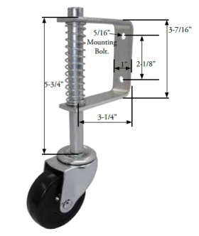(image for) Caster; Swivel; 4" x 1-1/4"; PolyU on PolyO (Gray); Gate Caster Bracket (2"x5-3/8"; holes 15/16"x3"); Full Spring deflection 2" at 230#; Prec BB; 250# (Item #65319)