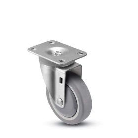 (image for) Caster; Swivel; 5" x 1-1/4"; ThermoPlstc Rbr (Gray); Plate (2-3/8"x3-5/8"; holes: 1-3/4"x2-7/8" slotted to 3"; 5/16" bolt); Zinc; Spanner; 275#; Metal Dust Cvr (Item #66311)