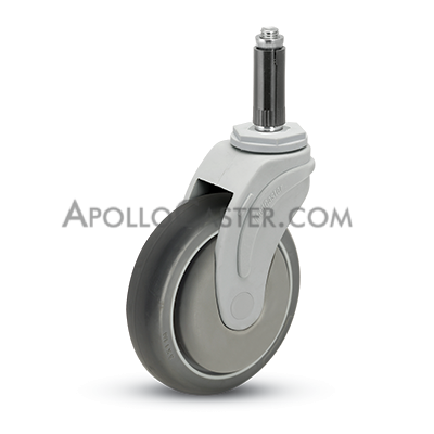 Caster; Swivel; 5\" x 1-1/4\"; TPR Rubber; Round Exp Adapter (0.78\"-.85\" ID tubing); Nylon; Precision Ball Brng; 325#; Thread guards (Item #62743)