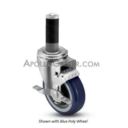 Caster; Swiv; 3\" x 1-1/4\"; PolyU on PolyO (Blue); Expandable Adapter (1-3/8\" - 1-1/2\" ID tubing) Zinc; Ball Brng; Wgt Cap: 250#; Dustcap; Wheel brake (Item #69961)