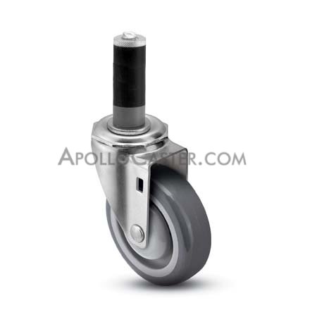 Caster; Swivel; 4\" x 1-1/4\"; PolyU on PolyO (Gray); Expandable Adapter (1\" - 1-1/16\" ID tubing); Zinc; Precision Ball Brng; 300#; Dust Cover; Thread Guards (Item #64552)