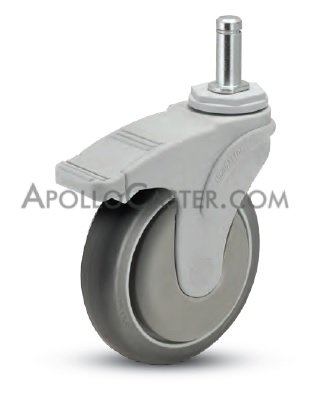 Caster; Swivel; 5\" x 1-1/4\"; Thermoplastized Rubber (Gray); Grip Ring (0.845\" x 2-3/16\"); Nylon (Gray); Prec Ball Brng; 220#; Thread Guards; Total Lock Brake (Item #63823)