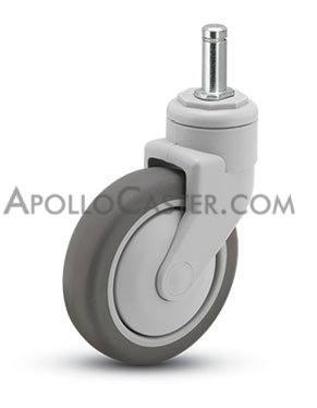 Caster; Swivel; 5\" x 1-1/4\"; Thermoplastized Rubber (Gray); Grip Ring (0.845\" x 2-3/16\"); Nylon (Gray); Precision Ball Brng; 220#; Thread Guards (Item #64966)