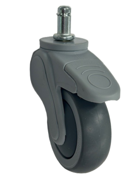 (image for) Caster; Swivel; 3" x 1"; Thermoplastized Rubber (Gray); Grip Ring (7/16" x 7/8"); Nylon (Gray); Prec Ball Brng; 140#; Thread guards; Pedal Wheel Brake (Item #64292)