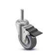 Caster; Swivel; 3" x 1-1/4"; PolyU on PolyO (Gray); Grip Ring (7/16" x 1-1/4"); Zinc; Twin Ball Bearings; 250#; Dust Cover (Mtl); Pedal Brake (Item #64038)