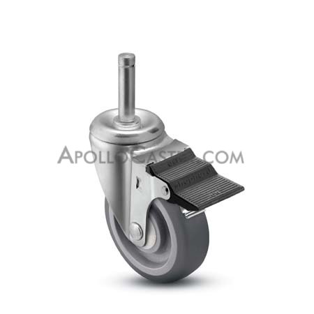 Caster; Swivel; 5 x 1-1/4; Thermoplastized Rubber (Gray); Grip Ring (7/16x1-1/4); Zinc; Ball Brng; 280#; Pedal Brake (Item #66651)