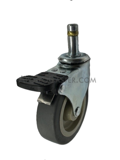 Caster; Swivel; 3\"x13/16\"; Thermoplastized Rubber (Gray); Grip Ring (7/16\"x1-3/16\"); Zinc; Plain bore; 100#; Pedal Brake (Item #66897)