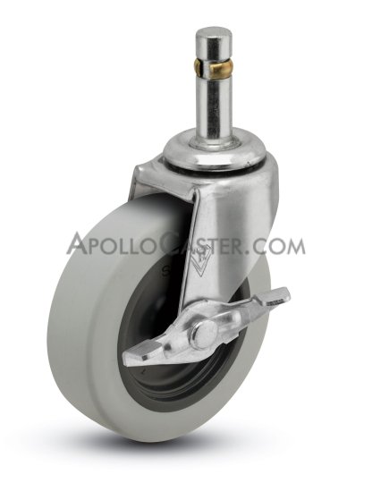 Caster; Swivel; 3\" x 13/16\"; Thermoplastized Rubber (Gray); Grip Ring (7/16\" x 1-3/8\" w/ brass band); Zinc; Plain bore; 110#; Friction brake (Item #63130)