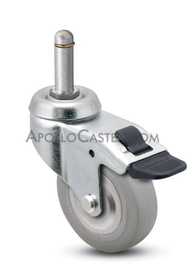 Caster; Swivel; 3\"x13/16\"; TPR Rubber (Gray); Grip Ring (7/16\"x1-7/16\"); Zinc; 110#; Total Lock; Thread guards. (Item #66921)
