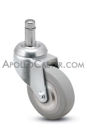 Caster; Swivel; 3\" x 13/16\"; Thermoplastized Rubber (Gray); Grip Ring; 3/8\"x1\"; Zinc; Plain bore; 110# (Item #67879)