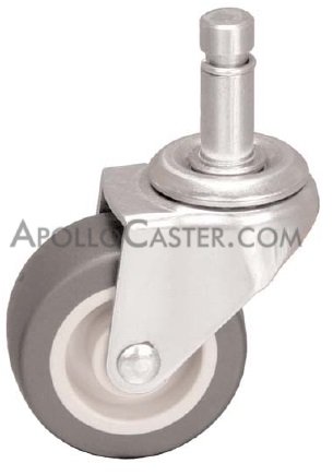 Caster; Swivel; 3\" x 1-1/4\"; Thermoplastized Rubber (Gray); Grip Ring (7/16\" x 1-3/8\"); all Stainless Steel; Delrin Spanner; 210# (Item #66165)