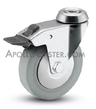 Caster; Swivel; 3\" x 7/8\"; Thermoplastized Rubber (Gray); Hollow Kingpin (3/8\" bolt hole); Chrome; Ball Brng; 140#; Total Lock; Thread Guards (Assembled only) (Item #65068)