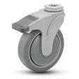 Caster; Swivel; 3" x 1-1/4"; TPR Rubber (Gray); Hollow Kingpin (1/2" bolt hole); Nylon (Gray); Precision Ball Brng; 200#; Total Lock; Thread guards (Item #66230)