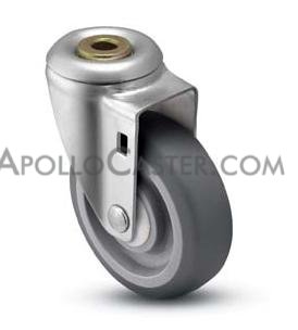 Caster; Swivel; 4\" x 1-1/4\"; Thermoplastized Rubber (Gray); Hollow Kingpin (1/2\" bolt hole); Zinc; Nylon Brng; 260# (Item #65551)