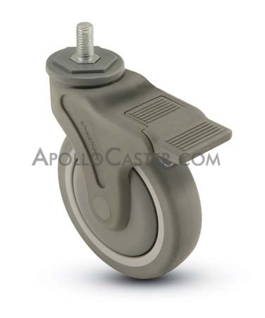 Caster; Swivel; 4\" x 1-1/4\"; Thermoplastized Rubber (Gray); Threaded Stem (1/2\"-13TPI x 1\"); Nylon (Gray); Precision Ball Brng; 275#; Total Lock (Item #65975)
