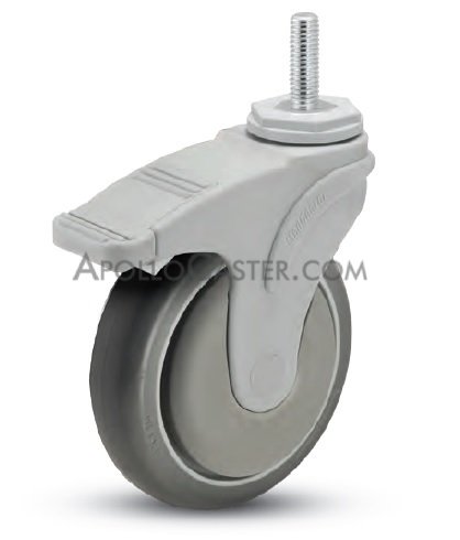 Caster; Swivel; 5\" x 1-1/4\"; TPR Rubber (Gray); Threaded Stem (1/2\"-13TPI x 2-11/16\"); Nylon Yoke; Prec Ball Brng; 325#; Thrd guards; Total Lock (Item #63919)