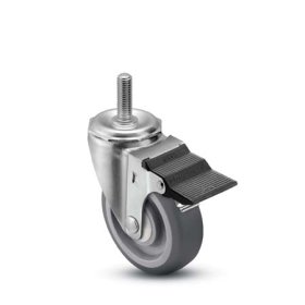 (image for) Caster; Swivel; 2" x 13/16"; Thermoplastized Rubber (Gray); Threaded Stem; 3/8"-16TPI x 1"; Zinc; Plain bore; 70#; Pedal Lock; Wheel (Item #68001)