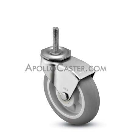 Caster; Swivel; 3 x 13/16; ThermoPlstc Rbr; Round (Gray); Threaded Stem; 5/16-18TPI x 1; Zinc; Plain bore; 120#; Hood (Item #67963)