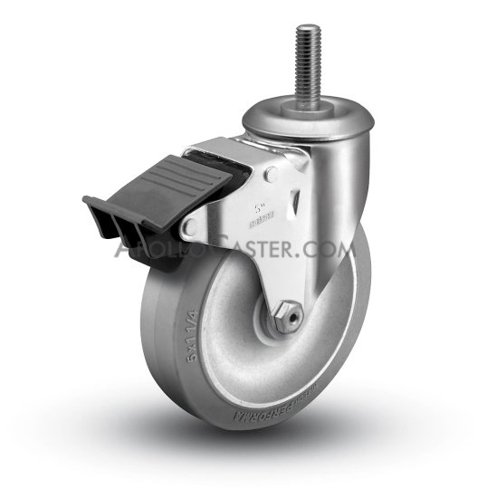 Caster; Swivel; 4\" x 1-1/4\"; Thermoplastized Rubber (Gray); Threaded Stem (1/2\"-13TPI x 1-1/2\"); Zinc; Prec Ball Brng; 300#; Total Lock Brake (Item #63727)