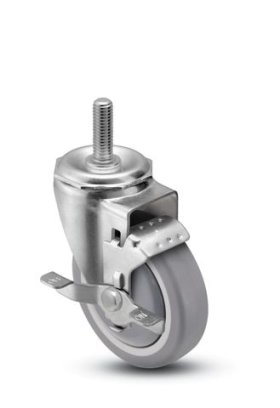 (image for) Caster; Swivel; 6" x 1-1/4"; PolyU on PolyO (Gray); Threaded Stem (1/2"-13TPI x 1-1/2"); Zinc; Prec Ball Bearing; 300#; Wheel Brake (Item #65025)