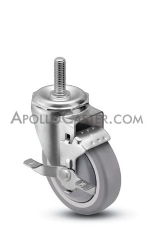 Caster; Swivel; 3\" x 1-1/4\"; Thermoplastized Rubber; Threaded Stem (1/2\"-13TPI x 1-1/2\"); Zinc; Ball Bearing (Single); 250#; Thread guards; Dust Cover; Brake (Item #63243)