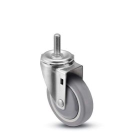 (image for) Caster; Swivel; 4" x 1-1/4"; Thermoplastized Rubber (Gray); Stem (1/2"-13TPI x 1-1/2"); Zinc; Precision Ball Brng; 260#; Dustcover; Thread guards (Item #63570)