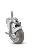 Caster; Swivel; 5" x 1-1/4"; Monoprene (Donut); Stem (1/2"-13TPI x 1-1/2"); Prec BB; 325#; Bearing Cover; Brake (PGS50748ZN-DMT32(GG)TB / 111932) (Item #63669)