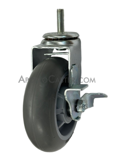 Caster; Swivel; 6\" x 2\"; ThermoPlastic Rubber Donut (Gray); Threaded Stem (1/2\"-13TPI x 1-1/2\"); Zinc; Roller Brng; 375#; Wheel Brake (Item #63512)