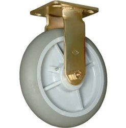 Bellman Cart Caster; Rigid; 8" x 2"; Gray Donut TPR; Plate; 4"x4-1/2"; holes: 2-5/8x3-5/8 (slots to 3x3); 3/8 bolt; Brass Plated; Ball Bearings; 550# (Item #62685)