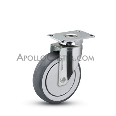 Caster; Swivel; 4\" x 1-1/4\"; TPR Rubber (Gray); Plate (2-5/8\"x3-3/4\"; holes: 1-3/4\"x2-7/8\" slotted to 3\"); Chrome; Prec BB; 240#; Thread Guards (Item #64376)