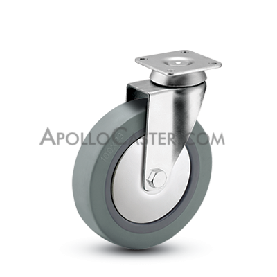 Caster; Swivel; 3\" x 7/8\"; TPR Rubber; Plate (2-3/8\"x2-3/8\": holes: 1-1/2\"x1-1/2\" (slots to 1-7/8\"x1-7/8\"); 1/4\" bolt); Chrome; Ball Brng; 140#; Thread guards (Item #63698)