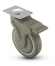 Caster; Swivel; 5"x1-1/4"; Gray TPR Rubber;Plate (2-1/2"x3-5/8": holes: 1-3/4"x2-13/16" (slotted to 3-1/16"); 5/16" bolt); Nylon Body; Prec BB; 325#; Total Lock (Item #65893)