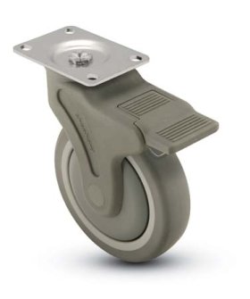 (image for) Caster; Swivel; 5"x1-1/4"; Gray TPR Rubber;Plate (2-1/2"x3-5/8": holes: 1-3/4"x2-13/16" (slotted to 3-1/16"); 5/16" bolt); Nylon Body; Prec BB; 325#; Total Lock (Item #65893)
