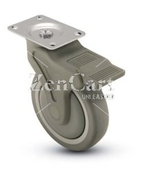 (image for) Caster; Swivel; 6" x 1-1/4"; PolyU on PolyO (Gray); Plate (2-1/2"x3-5/8": holes: 1-3/4"x2-13/16" (slotted to 3-1/16"); 5/16" bolt); Prec BB; 325#; Total Lock (Item #65971)