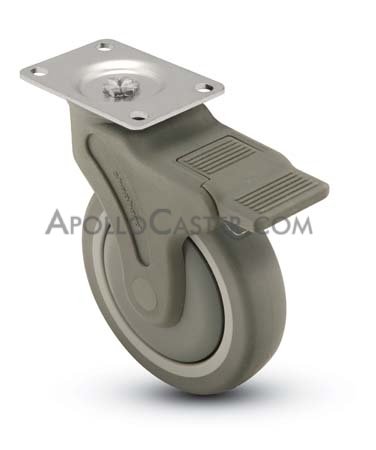 Caster; Swivel; 5\"x1-1/4\"; Gray TPR Rubber;Plate (2-1/2\"x3-5/8\": holes: 1-3/4\"x2-13/16\" (slotted to 3-1/16\"); 5/16\" bolt); Nylon Body; Prec BB; 325#; Total Lock (Item #65893)