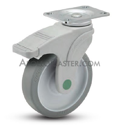 Caster; Swiv; 5\" x 1-1/4\"; TPR (GY); Plt (2-1/2\"x3-5/8\": hls: 1-3/4\"x2-13/16\" (slot to 3-1/16\"); 5/16\" bolt); Nylon; Prec Ball Brng; 200#; Non-Magn.; Ttl. Lock (Item #63315)