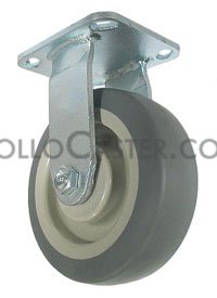 Caster; Rigid; 5x1-1/4; PolyU on PolyO (Gr/Bg); Top Plate (3-1/8x4-1/8; holes: 1-3/4x2-15/16 slotted to 2-3/8x3-3/8) (5/16 bolt); Zinc; Prec Ball Brng; 300# (Item #66866)