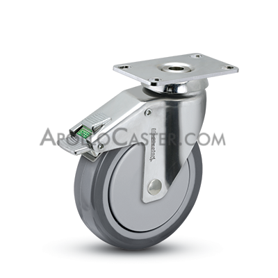Caster; Swivel; 3\" x 1-1/4\"; Anti-Microbial TPR; Plate (2-1/2\"x3-5/8\"); Stainless Steel; Precision Ball Brng; 165#; Thread guards; Total Lock (Item #64496)