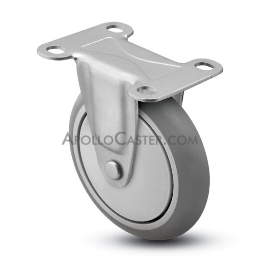 Caster; Rigid; 5 x 15/16; Gray Rubber (Donut); Plate (2-5/8x3-3/4; holes: 1-3/4x2-3/4 slotted to 3; 5/16 bolt); Plain bore; 160#; Thread guards (Item #66495)