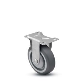 (image for) Caster; Rigid; 6"x1-1/4"; PolyU/PolyO (Gray); Plate; 2-3/8"x3-5/8"; holes: 1-3/4"x2-7/8" (slotted to 3"); 5/16" bolt; Single BB; 300#; Thrd Grd (Item #65849)