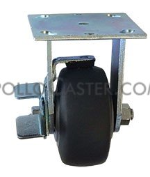 Caster; Rigid; 6\" x 2\"; Thermoplastized Rubber (Gray); Plate; 4\"x4-1/2\"; holes: 2-5/8\"x3-5/8\" (slotted to 3\"x3\"); 3/8\" bolt; Zinc; Roller Brng; 550#; Brake (Item #64438)