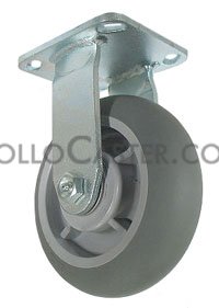 (image for) Caster; Rigid; 6" x 2"; ThermoPlastic Rubber; Round (Gray); Plate; 4"x4-1/2"; holes: 2-5/8"x3-5/8" (slotted to 3"x3"); 3/8" bolt; Zinc; Roller Brng; 550# (Item #67657) - Click Image to Close