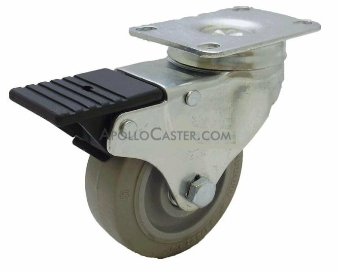 Caster; Swivel; 6\" x 2\"; Gray TPR Rubber; Plate (4\"x4-1/2\"; holes: 2-5/8\"x3-5/8\" slots to 3\"x3\"; 3/8\" bolt); Stainless Yoke and Prec BB; 500#; Total Lock Brake (Item #62753)