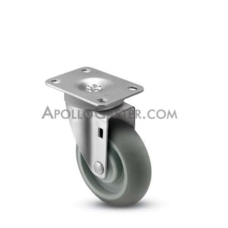 Caster; Swivel; 4\" x 1-1/4\"; Monoprene (Donut); Plate (2-5/8\"x3-3/4\"; holes: 1-3/4\"x2-3/4\" slots to 3\"; 5/16\" bolt); Zinc; Precision Ball Brng; 250#; Dust Cover (Item #66629)