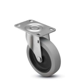 (image for) Caster; Swivel; 3" x 1-1/4"; Thermoplastized Rubber (Gray); Plate (2-1/2"x3-3/4"; holes: 1-3/4"x2-7/8" slots to 3"; 5/16" bolt); Zinc; Plain bore; 210# (Item #64442)